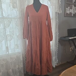 Rust Orange V-Neck Maxi Dress